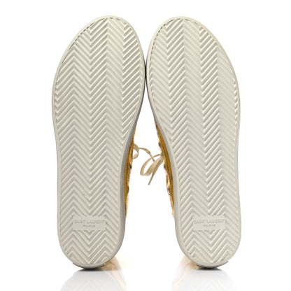 Saint Laurent Distressed Calfskin Bedford Logo-Appliqued Hightop Sneakers 38 Gold Cream White 5 of 10