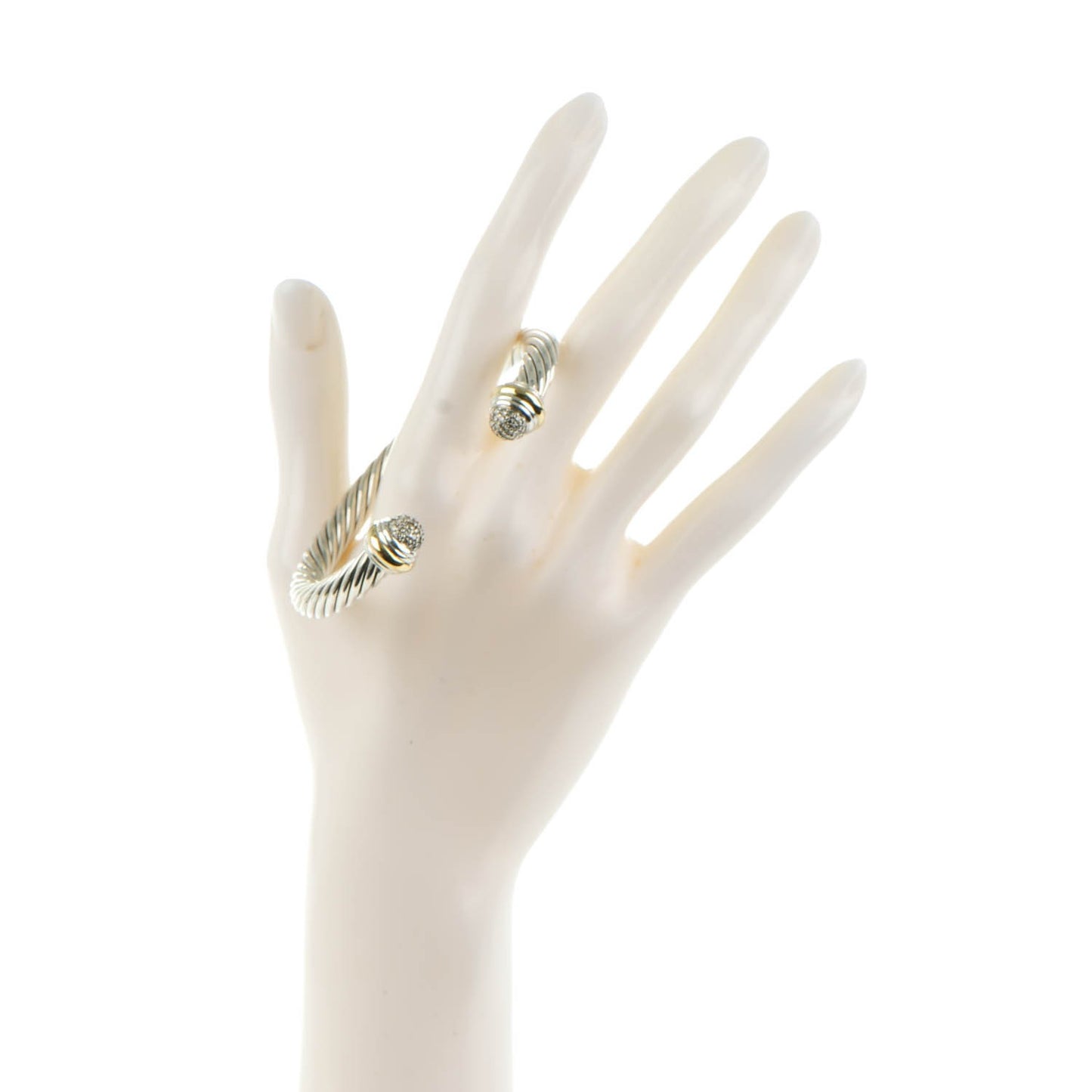 Sterling Silver 18K Yellow Gold Diamond Pave 7mm Cable Classics Bracelet