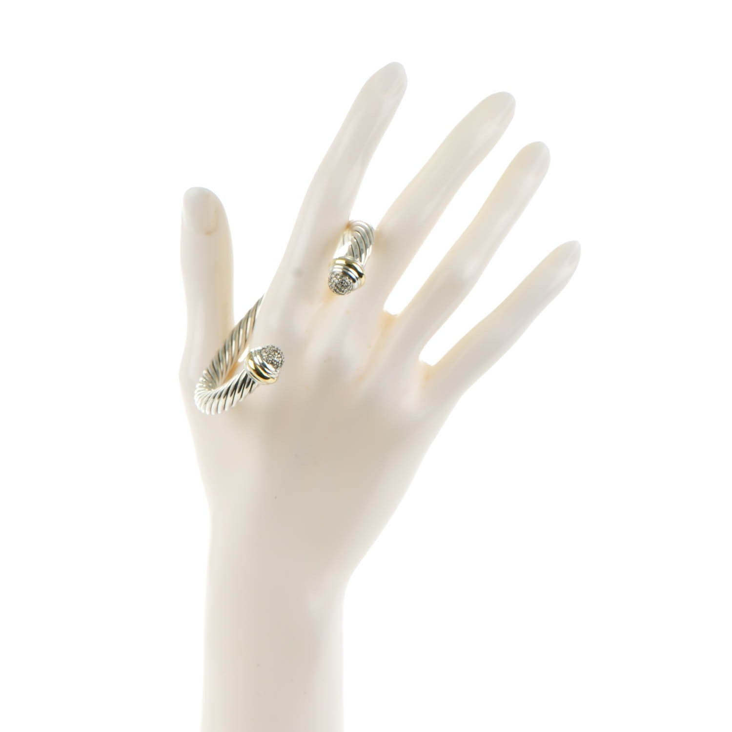 David Yurman Sterling Silver 18K Yellow Gold Diamond Pave 7mm Cable Classics Bracelet 2 of 5