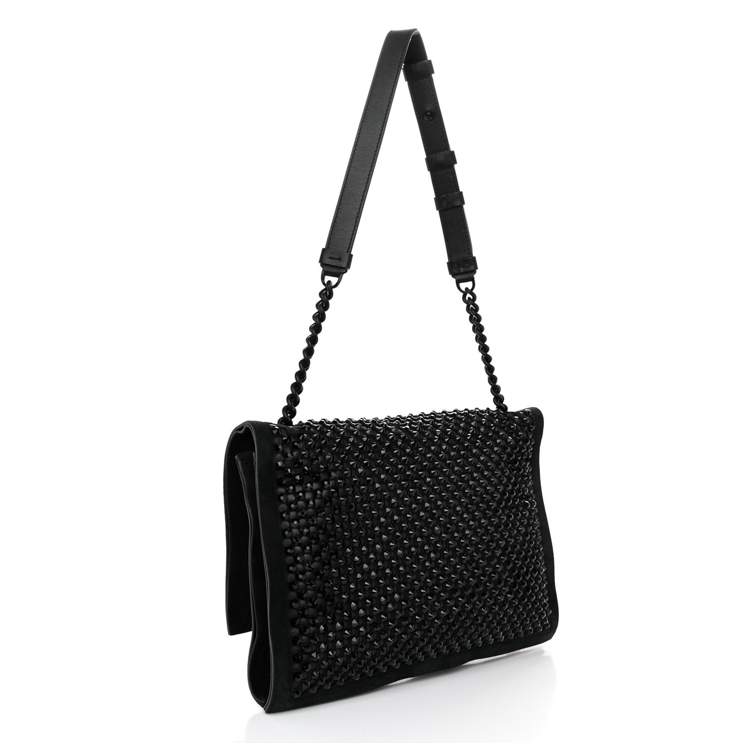 Suede Crystal Embellished Small Viva Bow Shoulder Bag Black
