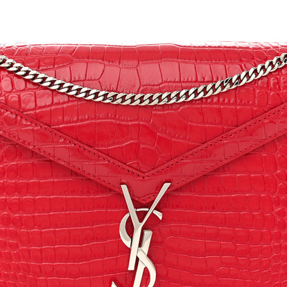 Saint Laurent Calfskin Crocodile Embossed Monogram Cassandra Clasp Bag Red 8 of 12