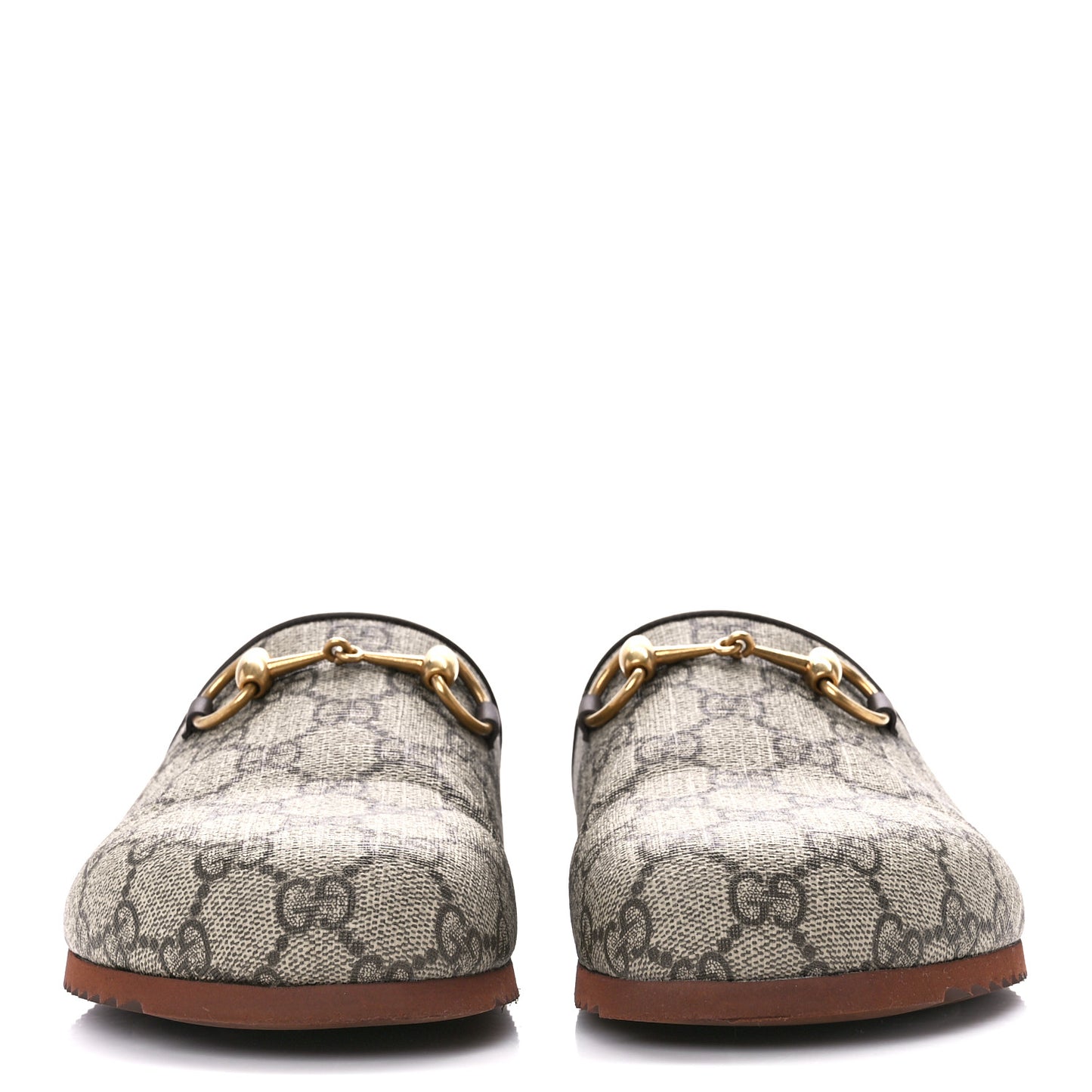 GG Supreme Monogram Miro Soft Calfskin Womens Horsebit Slippers 37.5 Beige Ebony New Acero