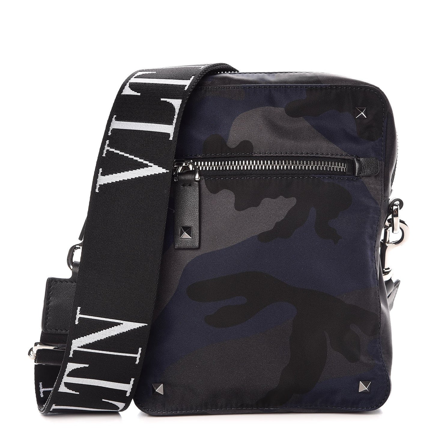 Nylon Camouflage VLTN Small Rockstud Shoulder Bag Dark Blue