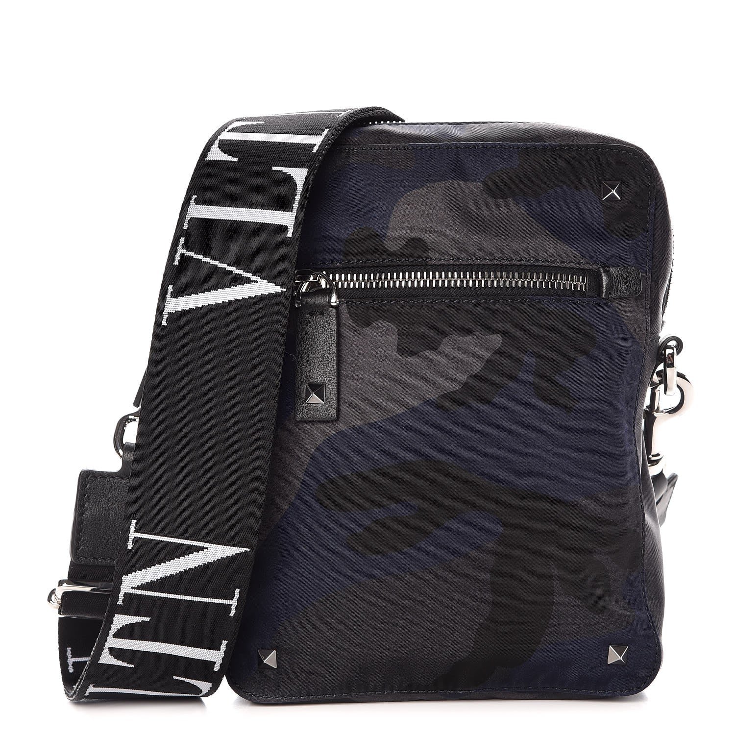 Valentino Garavani Nylon Camouflage VLTN Small Rockstud Shoulder Bag Dark Blue 1 of 7