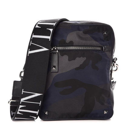 Valentino Garavani Nylon Camouflage VLTN Small Rockstud Shoulder Bag Dark Blue 1 of 7