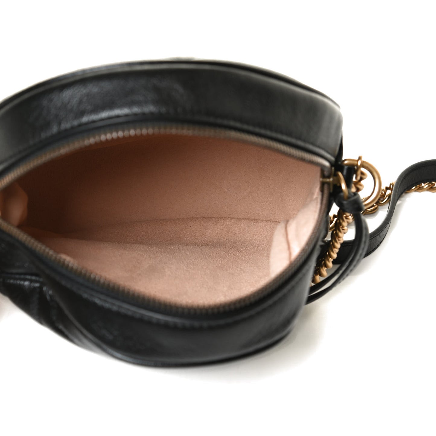 Azalea Calfskin Matelasse Heart Mini GG Marmont Round Shoulder Bag Black