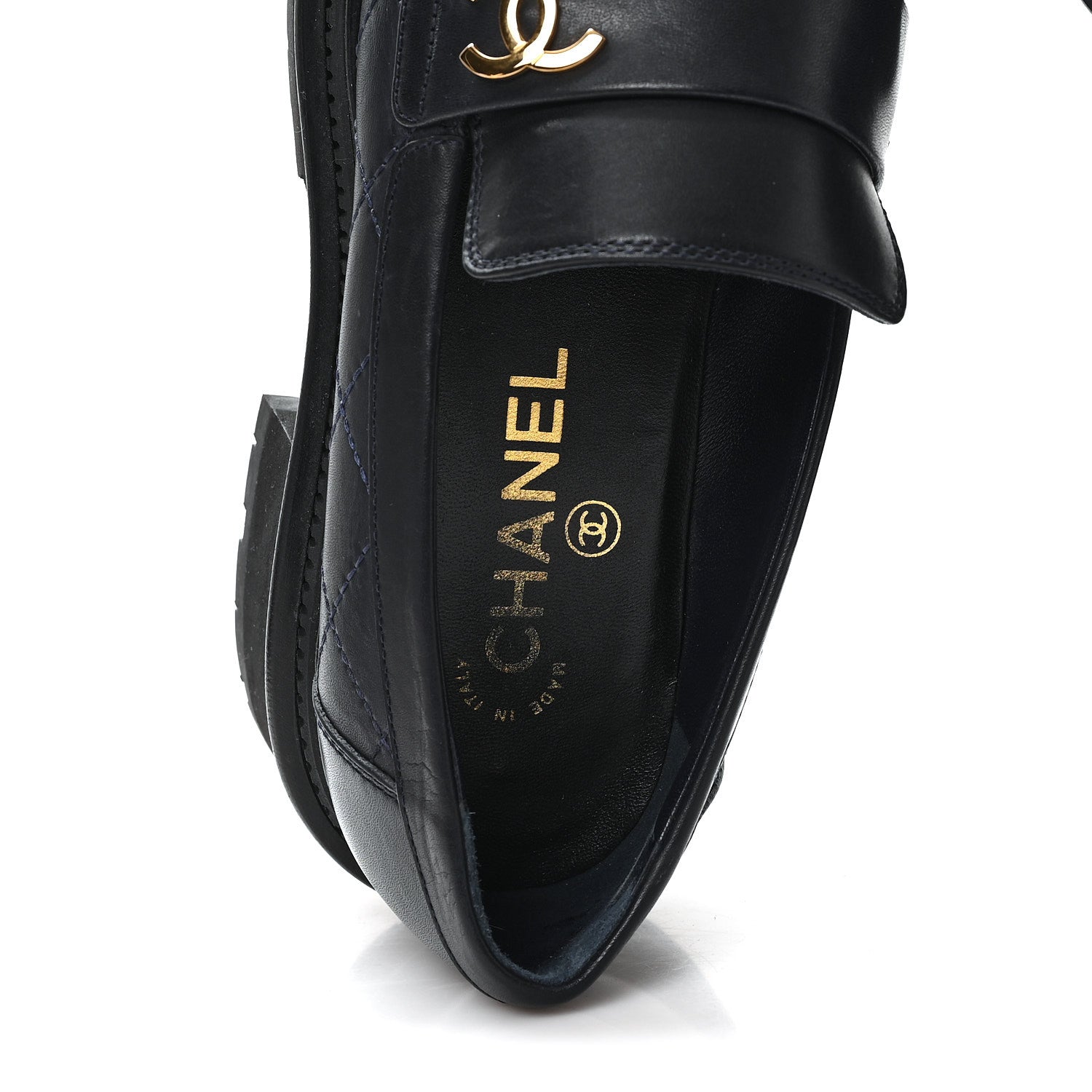 Chanel Calfskin Quilted CC Mocassin Loafers 38 Black 8 of 9