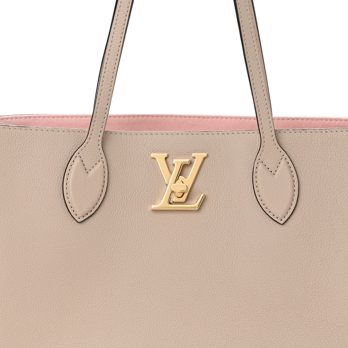 Grained Calfskin Lockme Shopper Greige