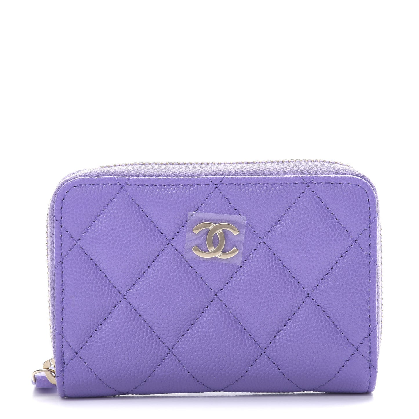 Caviar Quilted Zip Around Coin Purse Wallet Purple