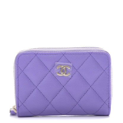 Chanel Caviar Quilted Zip Around Coin Purse Wallet Purple 1 of 8