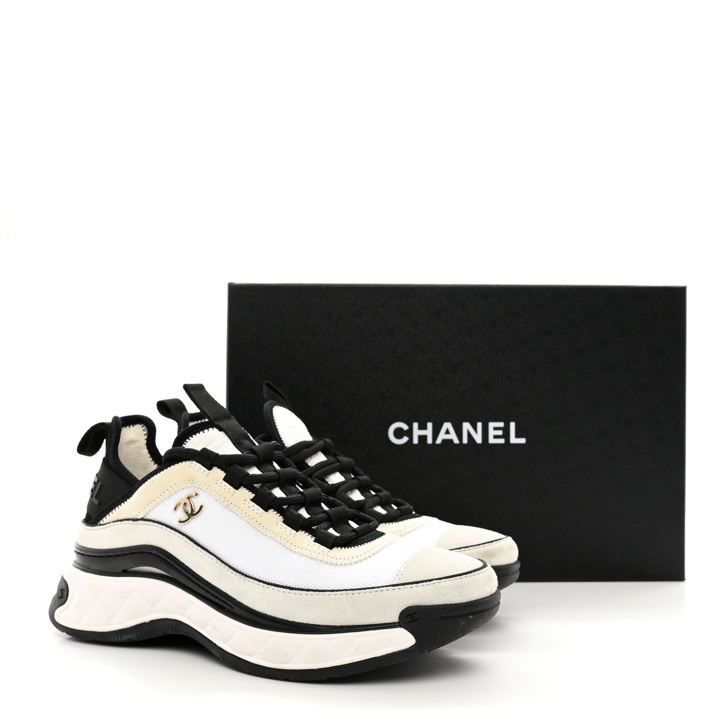Fabric Suede Calfskin CC Sneakers 37 White Light Grey