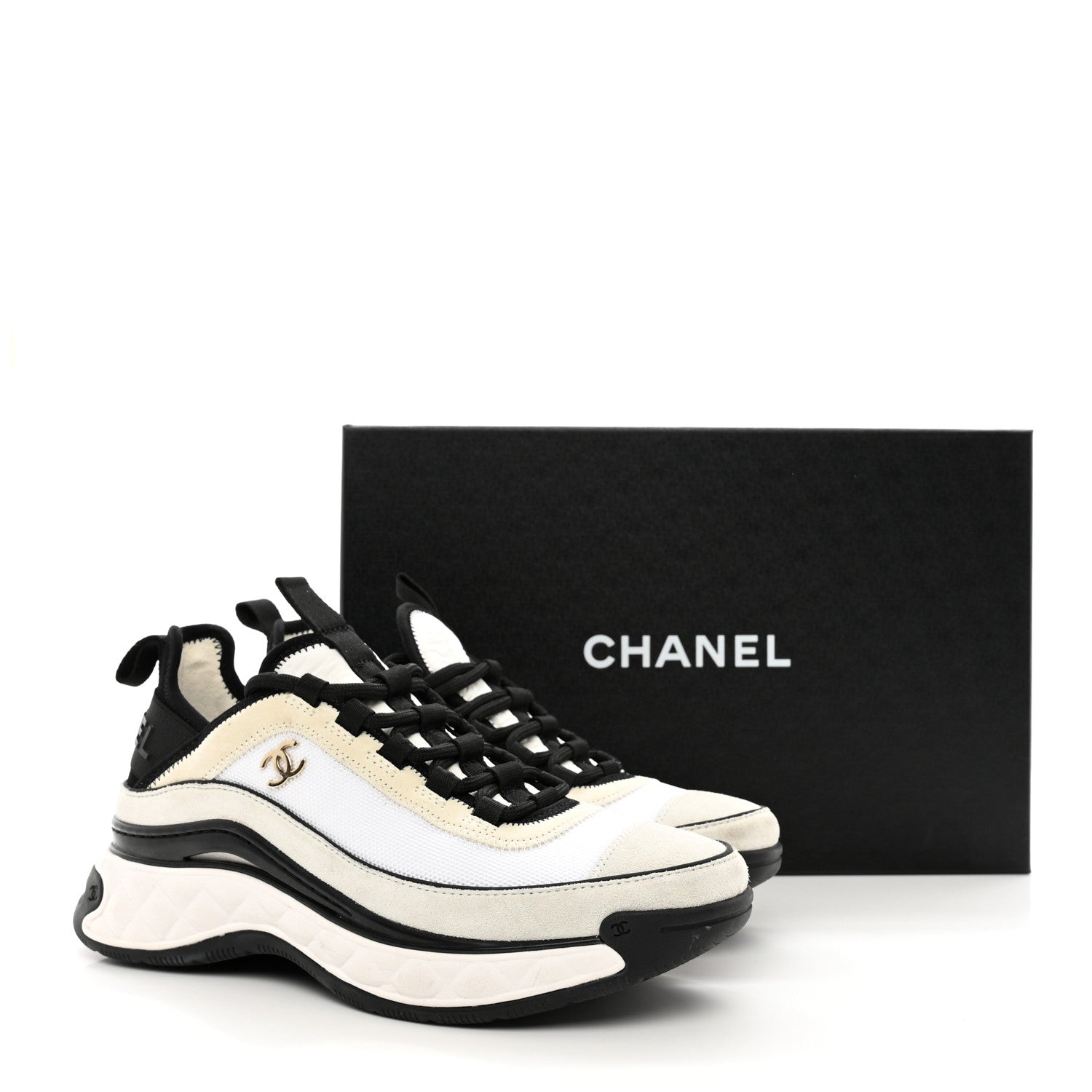 Chanel Fabric Suede Calfskin CC Sneakers 37 White Light Grey 14 of 14