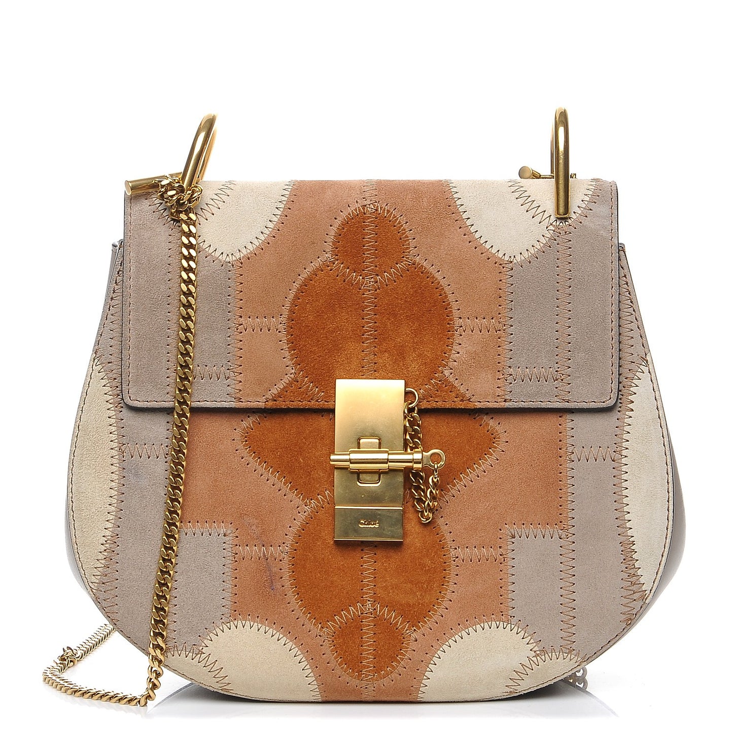 Suede Calfskin Patchwork Drew Shoulder Bag Motty Grey