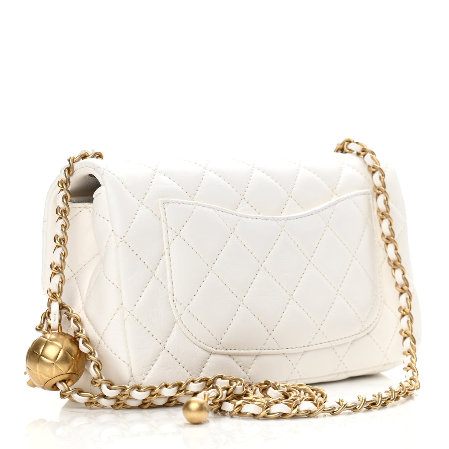 Lambskin Quilted Mini Rectangular Pearl Crush Flap White