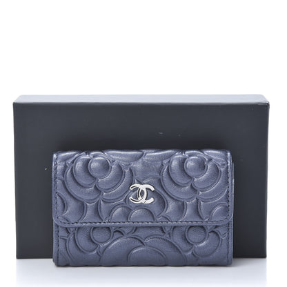 Chanel Goatskin Camellia Embossed Flap Card Holder Wallet Dark Blue 9 of 9