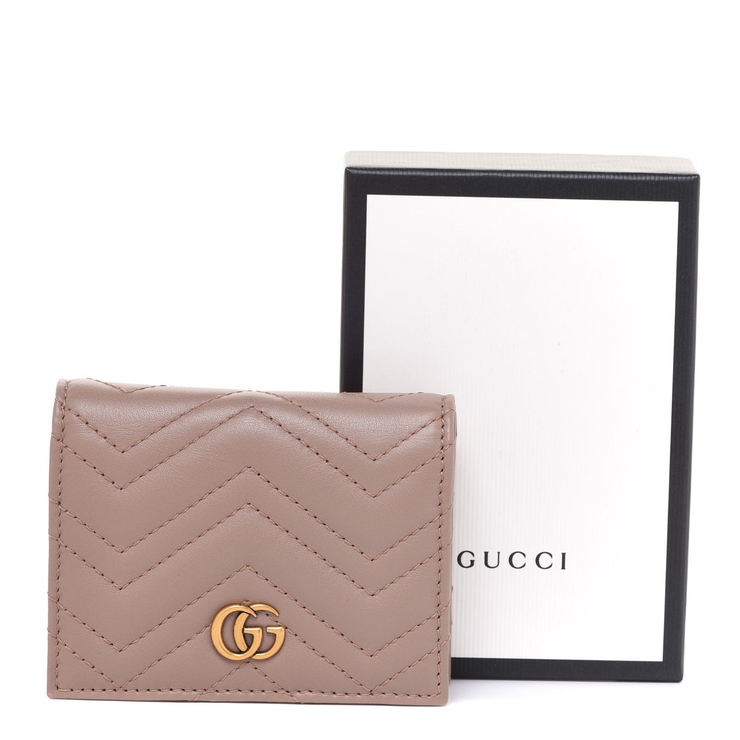 Calfskin Matelasse GG Marmont Card Case Wallet Porcelain Rose