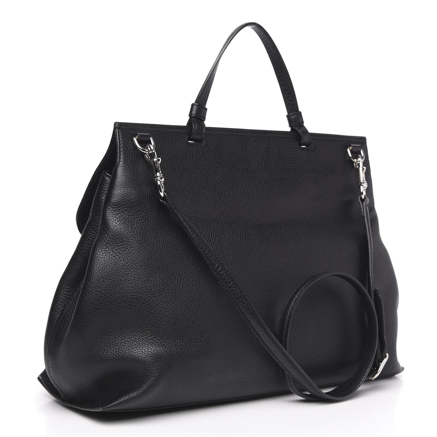 Pebbled Calfskin Large Bamboo Daily Top Handle Bag Black