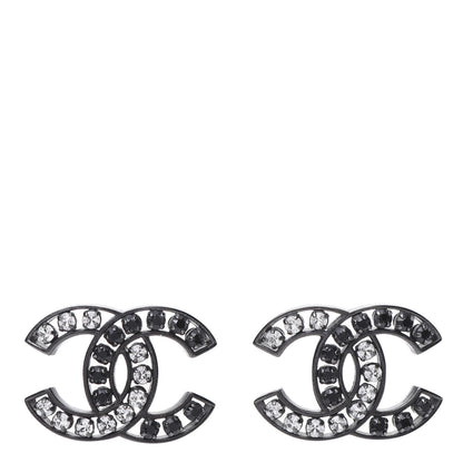 Chanel Ruthenium Crystal CC Earrings Silver Black 1 of 6