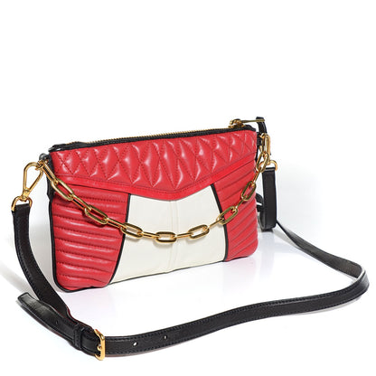 Miu Miu Nappa Leather Biker Tri-Color Red White Black 3 of 8