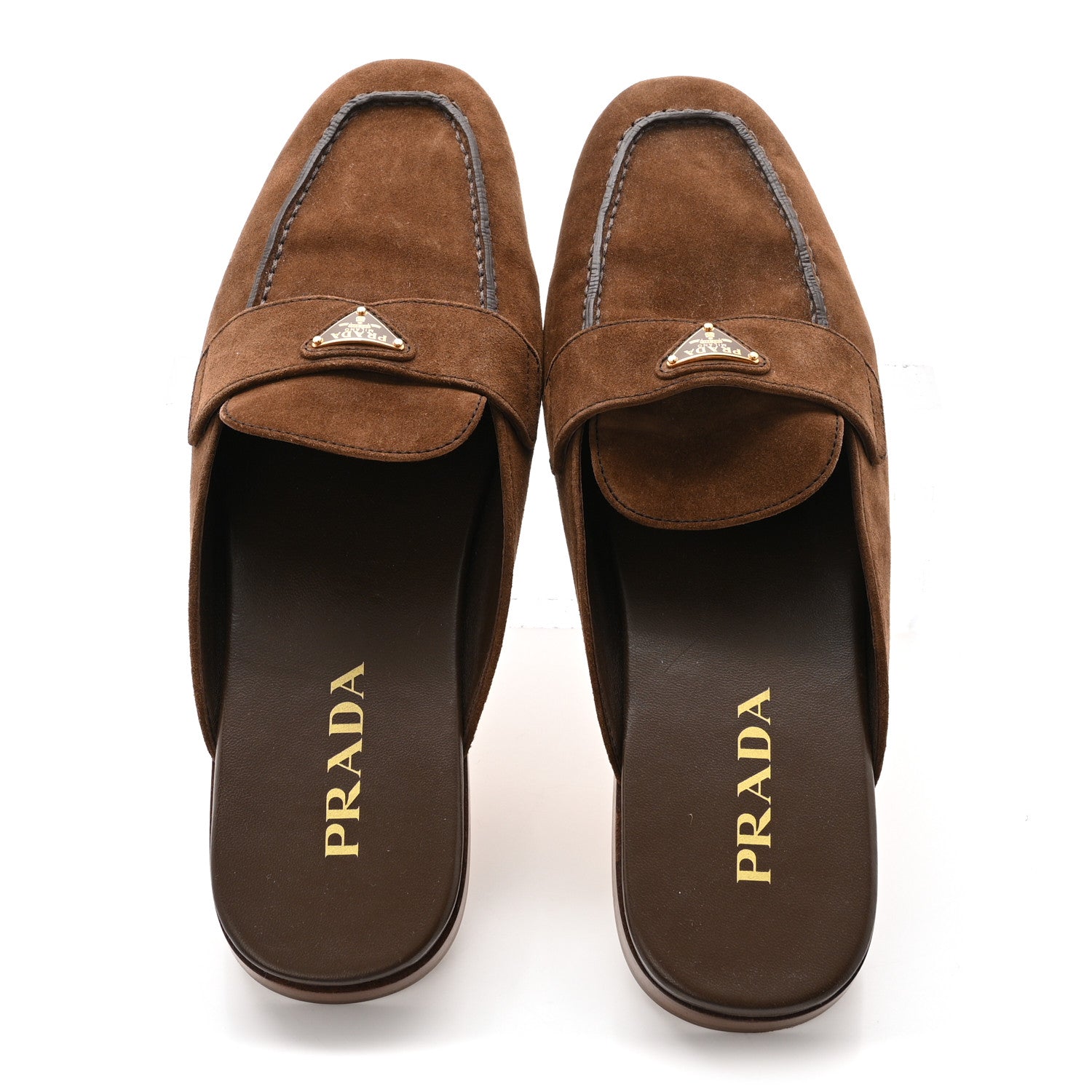 Prada Suede Metal Triangle Logo 10mm Loafer Mules 40 Cannella 2 of 8