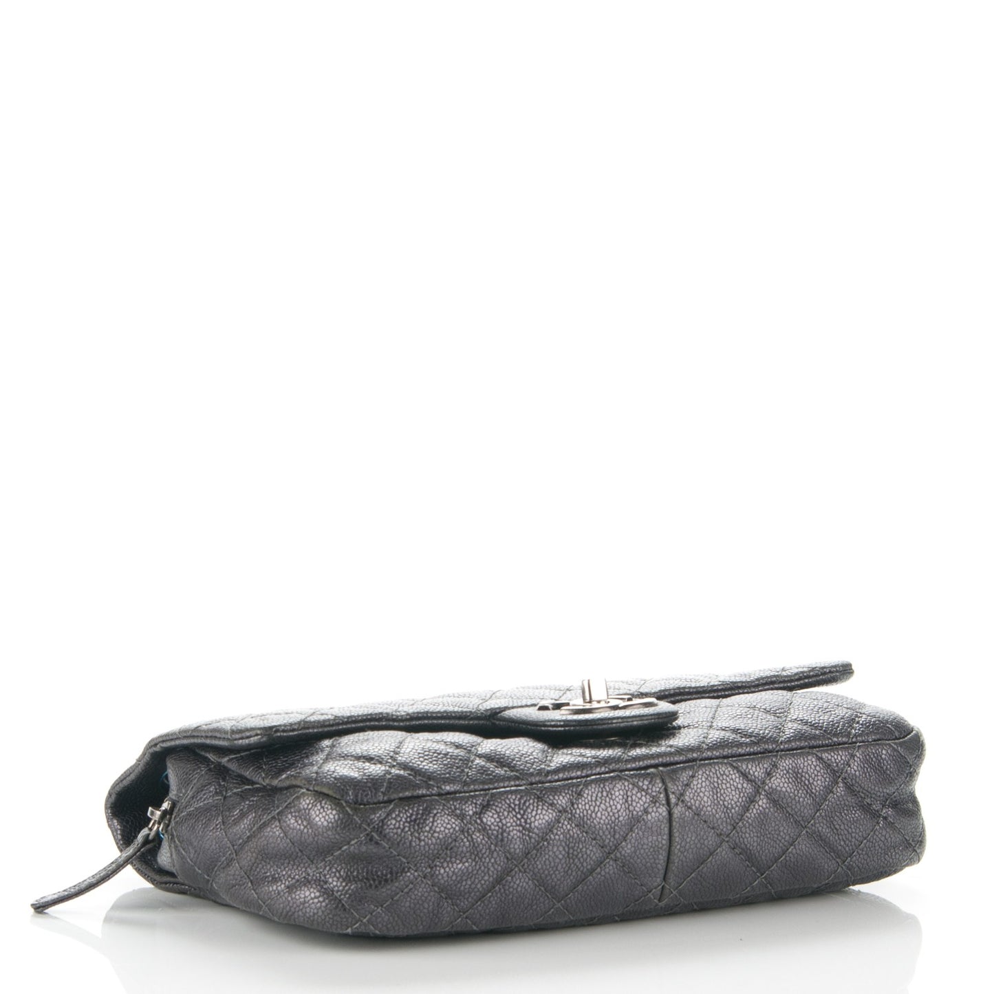 Iridescent Caviar Quilted Small Chic Flap Dark Silver