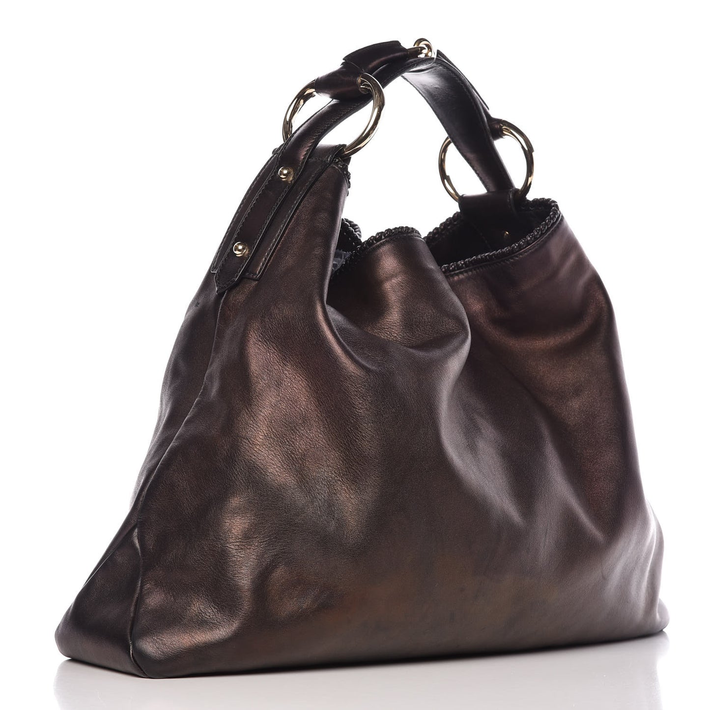 Calfskin Large Horsebit Chain Hobo Bronze