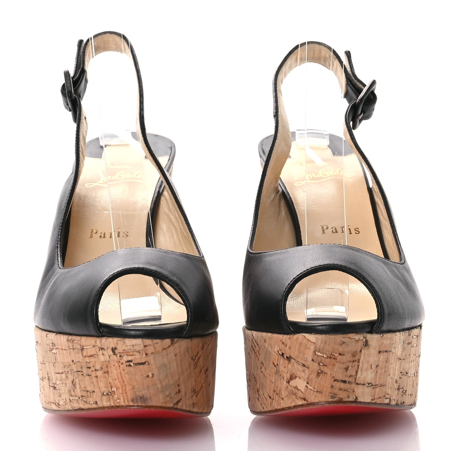 Christian Louboutin Calfskin Cork Dona Anna 120 Wedges 40 Black Natural 3 of 8