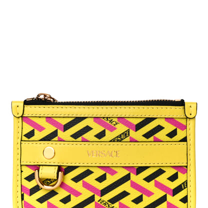 Versace Coated Canvas Calfskin La Greca Modular Zip Pouch Yellow Pink 7 of 9