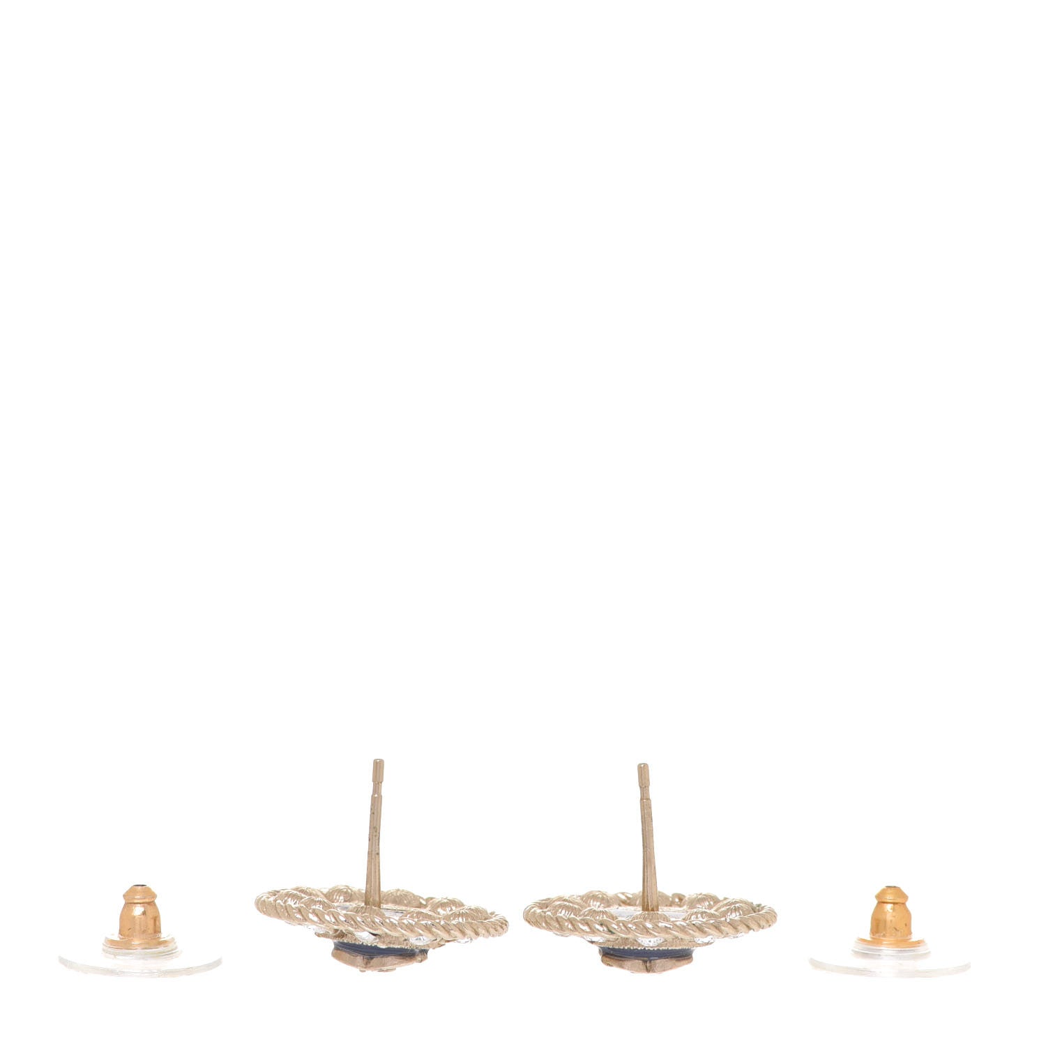 Chanel Crystal CC Round Earrings Blue Light Gold 3 of 5