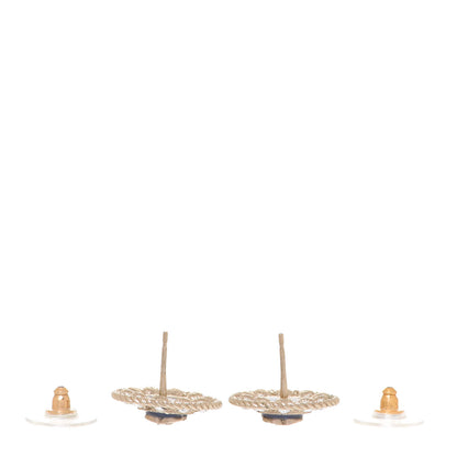 Chanel Crystal CC Round Earrings Blue Light Gold 3 of 5