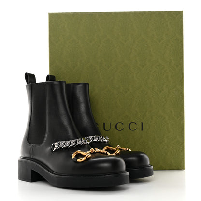 Gucci Flores Calfskin Horsebit Chain Ankle Boots 37 Black 18 of 18