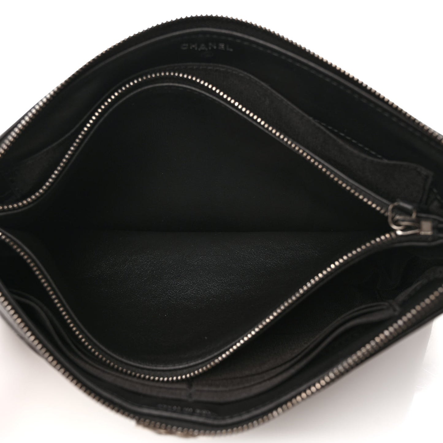Calfskin Quilted Small Zipped Boy Pouch Black