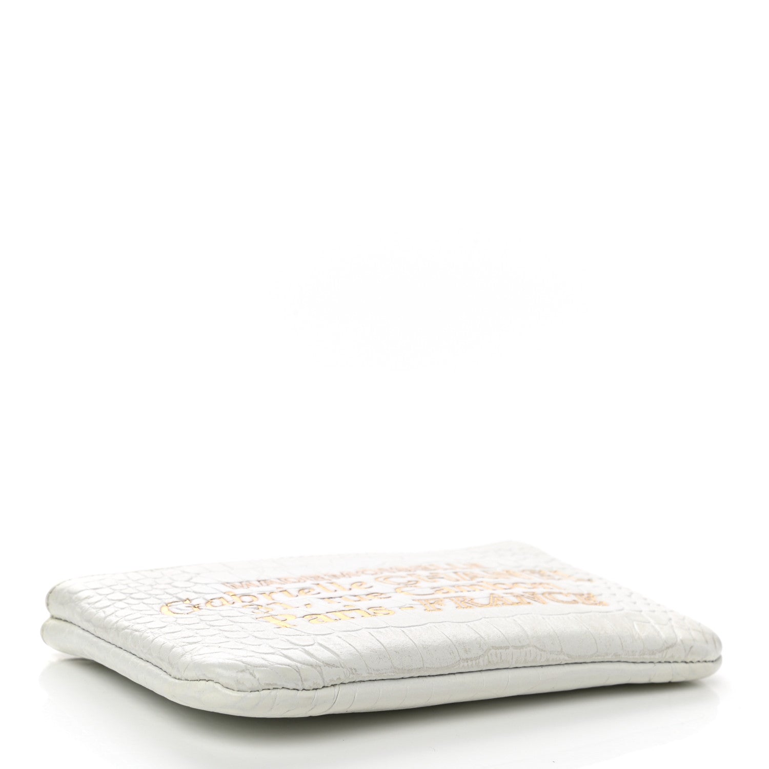 Chanel Calfskin Crocodile Embossed Cocodile Cosmetic Case White Gold 4 of 11