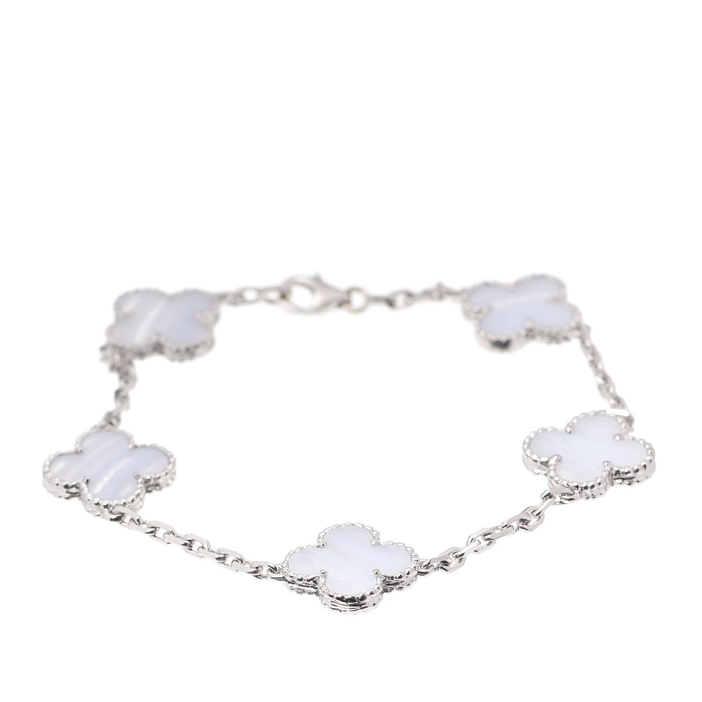 18K White Gold Chalcedony 5 Motifs Vintage Alhambra Bracelet