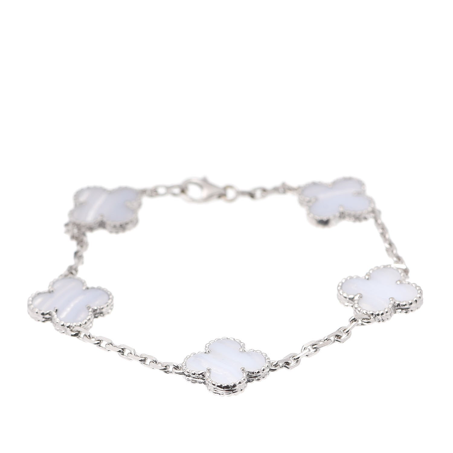 Van Cleef & Arpels 18K White Gold Chalcedony 5 Motifs Vintage Alhambra Bracelet 1 of 7