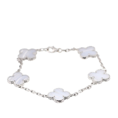 Van Cleef & Arpels 18K White Gold Chalcedony 5 Motifs Vintage Alhambra Bracelet 1 of 7