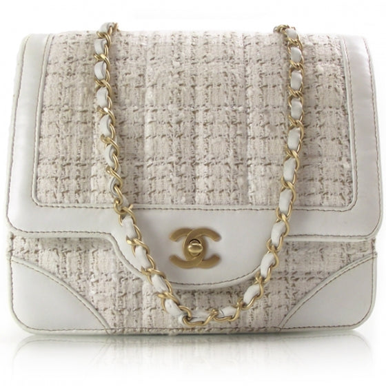 Vintage Tweed Flap Bag White