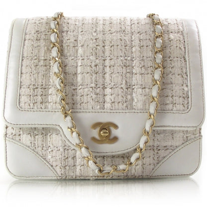 Chanel Vintage Tweed Flap Bag White 1 of 13