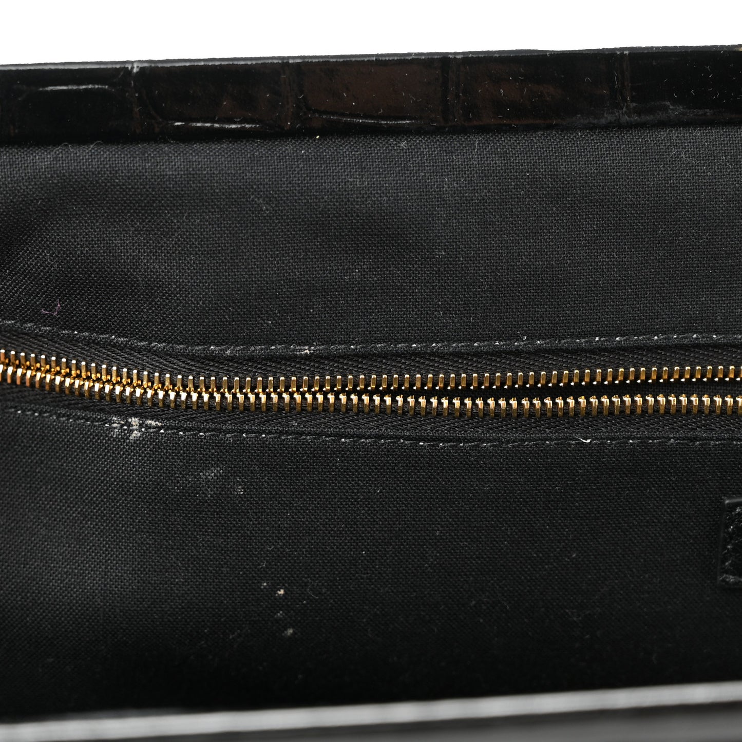 Shiny Supple Calfskin Logo Crocodile Embossed XL Cloud Clutch Black White
