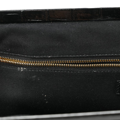 Balenciaga Shiny Supple Calfskin Logo Crocodile Embossed XL Cloud Clutch Black White 9 of 9