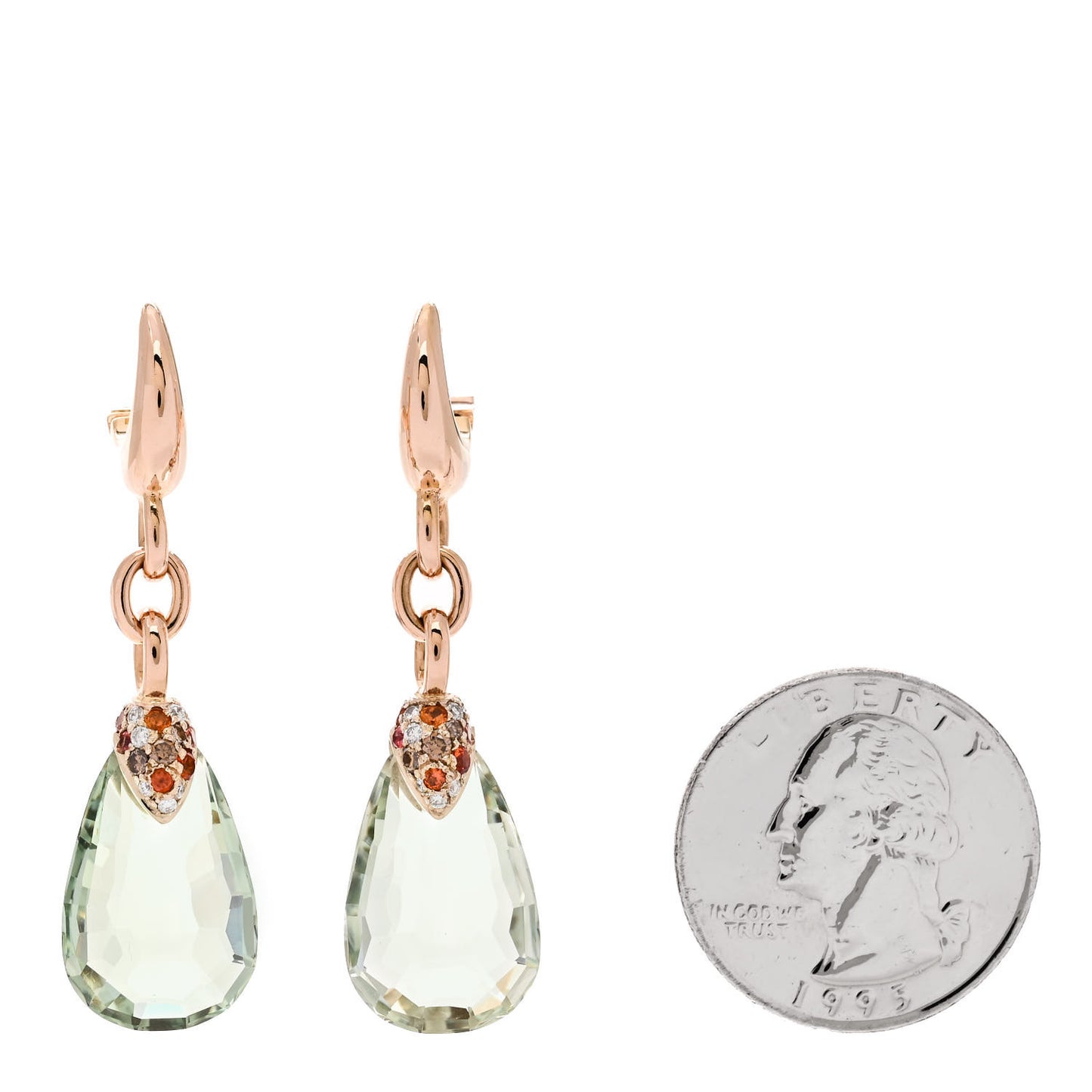 18K Rose Gold Diamond Brown Diamond Prasiolite Sapphire Pin Up Drop Earrings
