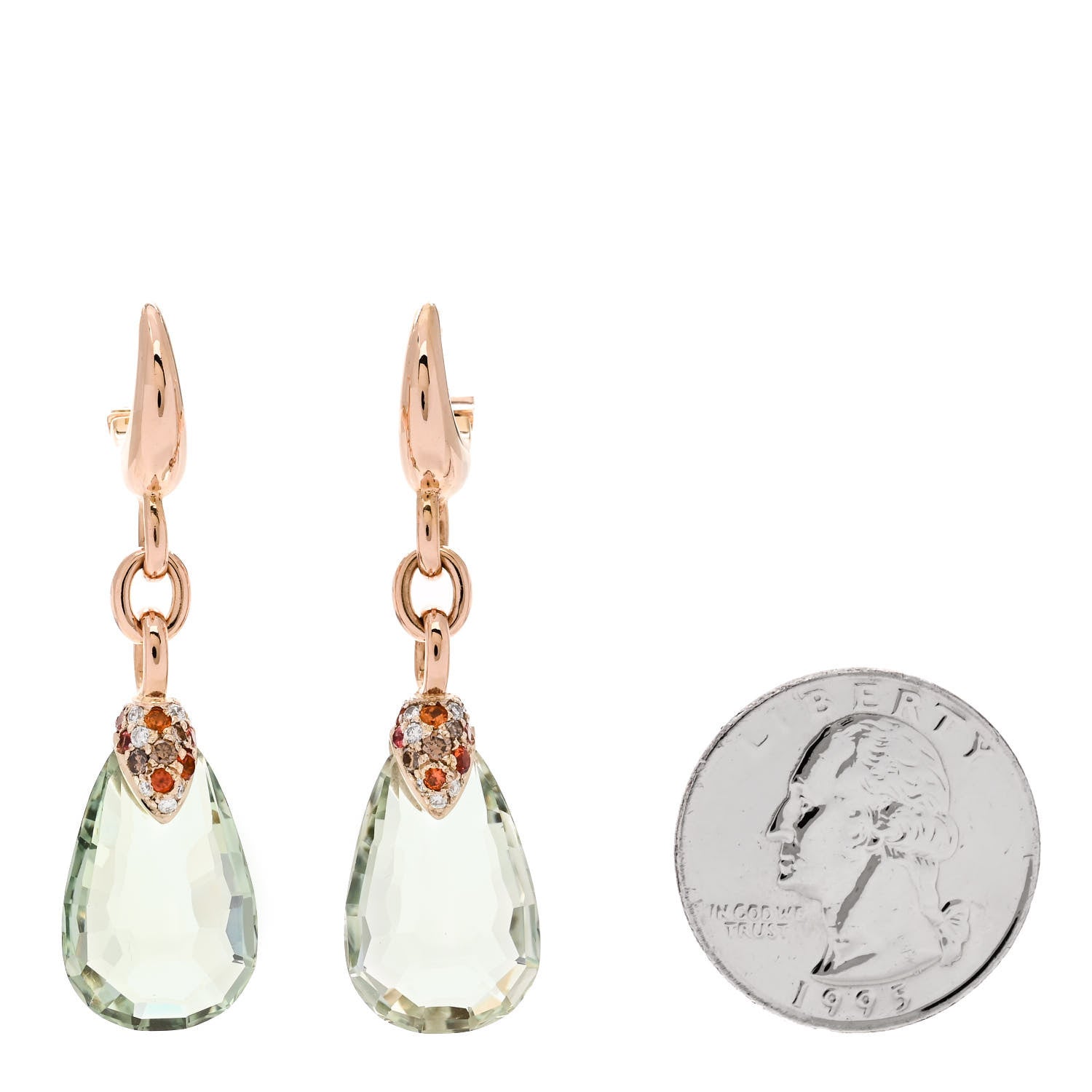 Pomellato 18K Rose Gold Diamond Brown Diamond Prasiolite Sapphire Pin Up Drop Earrings 2 of 5