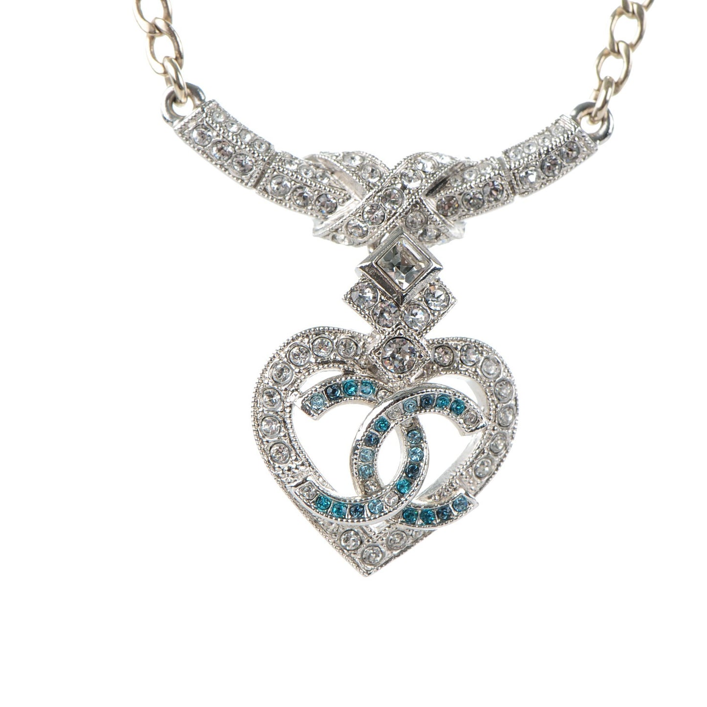 Crystal Heart Eye CC Pendant Necklace Gold Silver