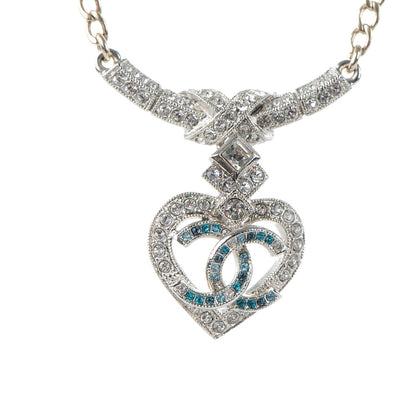 Chanel Crystal Heart Eye CC Pendant Necklace Gold Silver 2 of 5