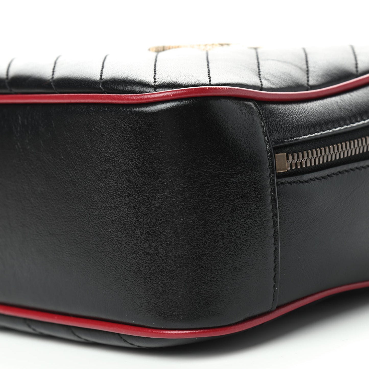 Vintage Effect Calfskin Matelasse Diagonal Small Torchon GG Marmont Bamboo Top Handle Shoulder Bag Black Romantic Cherry