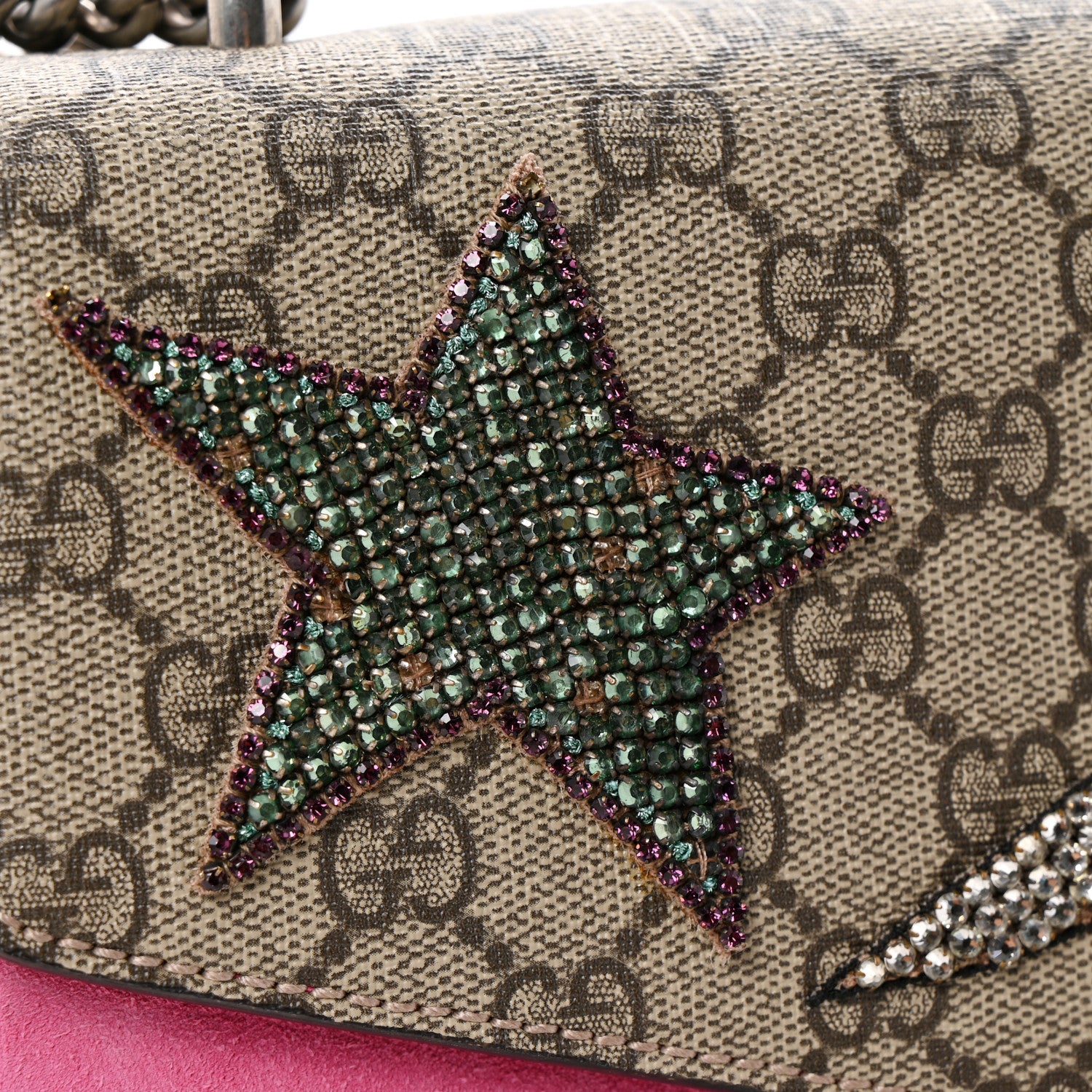 Gucci GG Supreme Monogram Suede Pierced Heart Embroidered Medium Dionysus Shoulder Bag Beige Ebony Pink Tropical Flower 14 of 16