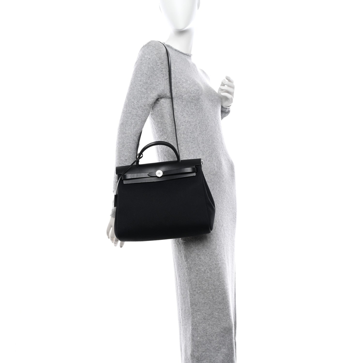 Hermes Military Toile Vache Hunter Laque Herbag Zip Retourne 31 PM Black 2 of 13