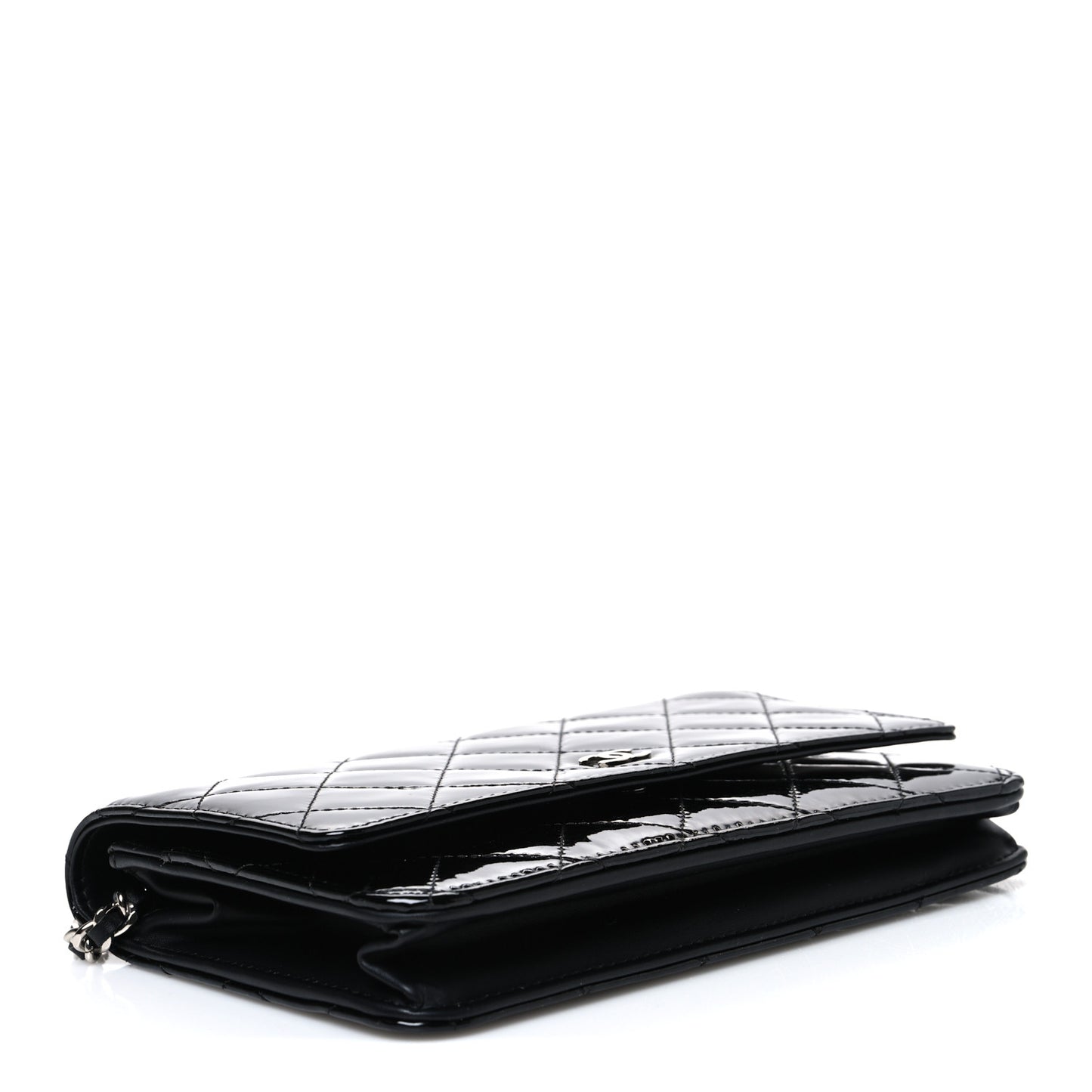 Patent Quilted Wallet On Chain WOC Black