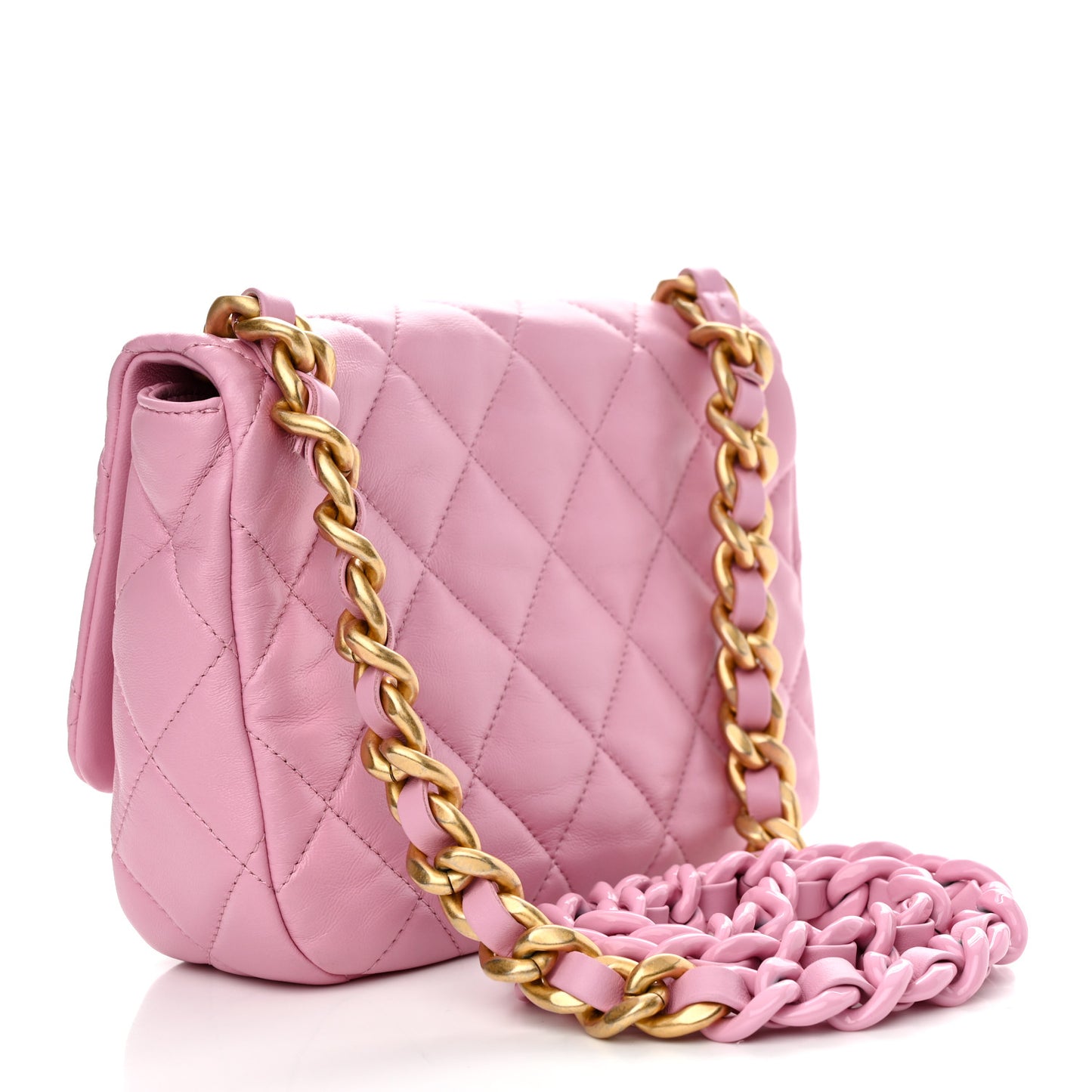 Lambskin Quilted Small Lacquered Chain Flap Pink