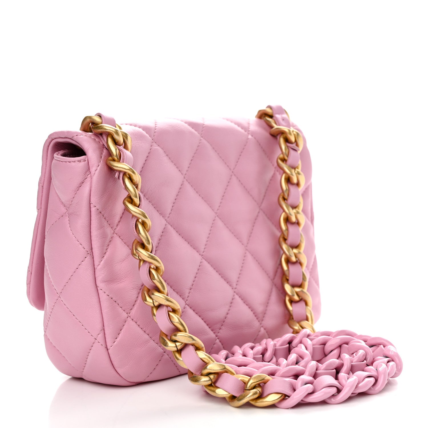 Chanel Lambskin Quilted Small Lacquered Chain Flap Pink 3 of 10